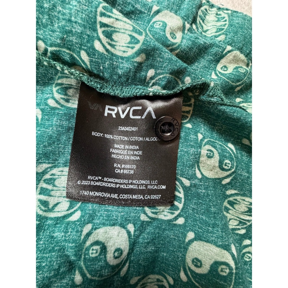 RVCA Kimura Mens Medium Shirt Cotton Ocean Teal Yin Yang Short Sleeve Button Up - Picture 4 of 9